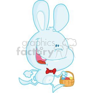 Happy Bunny Running with a Basket Full of Eggs