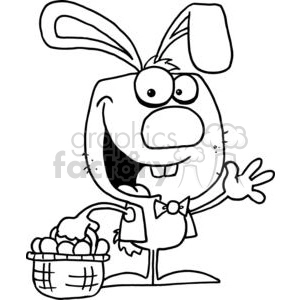 Black and WHite Happy Easter Bunny with Basket of Eggs
