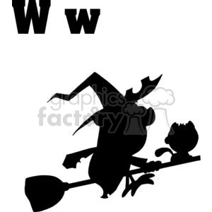 Alphabet Letter W with Silhouette of Witch on Broom
