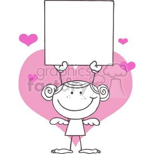 girl holding blank sign standing in front of pink hearts