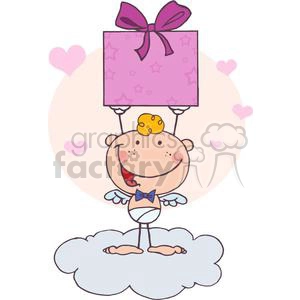 Stick Cupid Holding Up A Gift