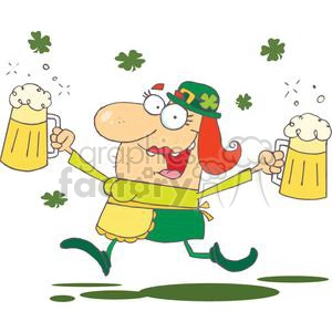 Happy Woman Leprechaun With A Pints of Beer In Each Hand