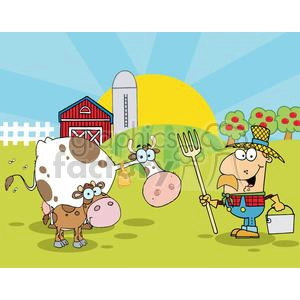  Country Farm Scene With Cow And Cowman