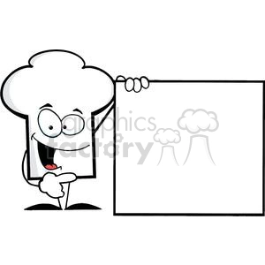 Cartoon Chefs Hat Character Presenting A Blank Sign