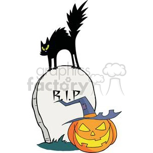 2590-Royalty-Free-Black-Cat-And-Jack-O-Lantern-In-A-Tombstone