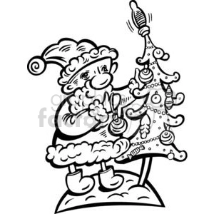 Santa decorating the Christmas  tree