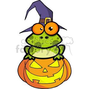 3222-Frog-With-A-Witch-Hat-In-Pumpkin