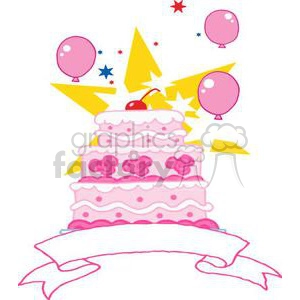3493-Royalty-Free-RF-Clipart-Illustration-Pink-ThreeTiered-Wedding-Cake-With-Balloons,Stars-And-Baner