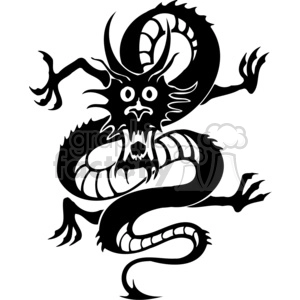 The clipart image features a stylized rendition of a Chinese dragon in a monochromatic, black and white design. The dragon has intricate details such as scales, horns, a beard, and cloud-like forms. The image is designed in a way that makes it suitable for vinyl cutting or similar purposes, often referred to as vinyl ready in craft and design circles.