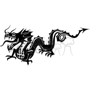 The image shows a black and white silhouette of a stylized Chinese dragon. The design is intricate and appears to be in a single color, making it suitable for vinyl cutting, decals, or as tattoo inspiration. The dragon's body is undulating, with sharp claws, a fierce face with an extended tongue, and a long tail that ends in a spiral.
