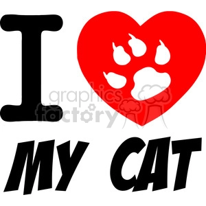 I Love My Cat Text With Red Heart And Paw Print
