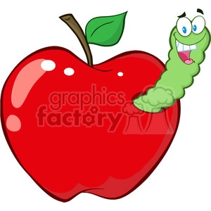 4938-Clipart-Illustration-of-Happy-Worm-In-Red-Apple