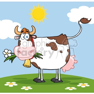 Dairy Cow With Flower In Mouth On A Meadow