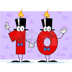 128125 RF Clipart Illustration Number Ten Candles Cartoon Character