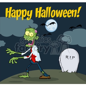 5084-Happy-Holidays-Greeting-With-Zombie-Walking-With-Hands-Royalty-Free-RF-Clipart-Image