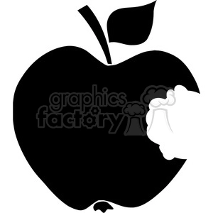 12909 RF Clipart Illustration Bitten Apple Black Silhouette