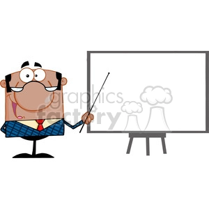 Clipart of Happy African American Business Manager With Pointer Presenting On A Board