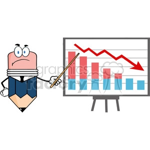 5895 Royalty Free Clip Art Grumpy Business Pencil Cartoon Character With Pointer Presenting A Falling Chart