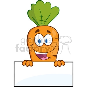 Royalty Free RF Clipart Illustration Happy Carrot Cartoon Character Over Blank Sign