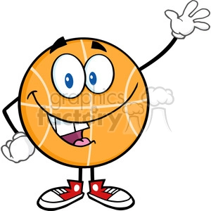 Royalty Free RF Clipart Illustration Happy Basketball Cartoon Character Waving For Greeting