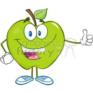 5768 Royalty Free Clip Art Smiling Green Apple Cartoon Mascot Character Holding A Thumb Up