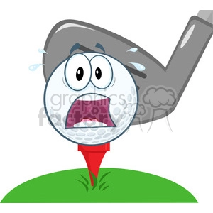 5706 Royalty Free Clip Art Panic Golf Ball Over Tee Going To Be Hit By Golf Club