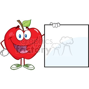 5766 Royalty Free Clip Art Happy Apple Cartoon Character Showing A Blank Sign