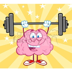 5820 Royalty Free Clip Art Happy Brain Character Lifting Weights