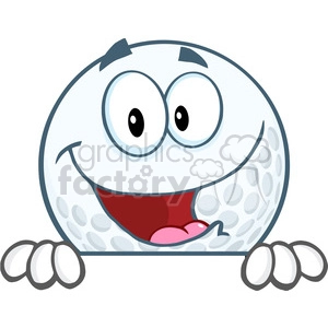 5718 Royalty Free Clip Art Happy Golf Ball Cartoon Character Over Sign