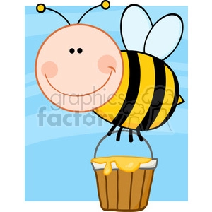 5603 Royalty Free Clip Art Smiling Bee Flying With A Honey Bucket