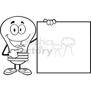 6015 Royalty Free Clip Art Happy Light Bulb Cartoon Mascot Character Showing A Blank Sign