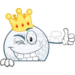 5724 Royalty Free Clip Art Winking Golf Ball With Gold Crown Holding A Thumb Up Over Sign