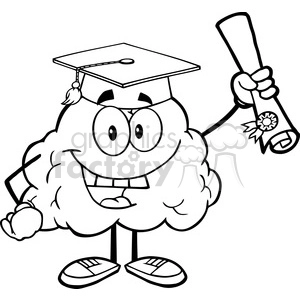 5994 Royalty Free Clip Art Happy Brain Character Graduate Holding up A Diploma
