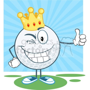 5722 Royalty Free Clip Art Winking Golf Ball Cartoon Character With Gold Crown Holding A Thumb Up