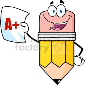 5918 Royalty Free Clip Art Smiling Pencil Holding An A Plus Report Card
