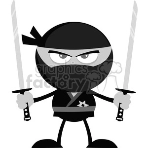 Royalty Free RF Clipart Illustration Angry Ninja Warrior With Two Katana Flat Design In Gray Color