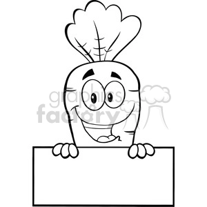Royalty Free RF Clipart Illustration Black And White Happy Carrot Cartoon Character Over Blank Sign