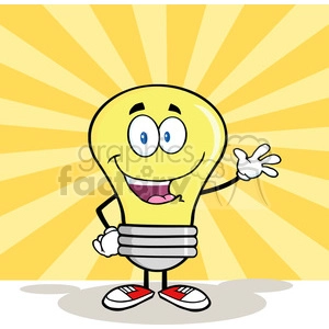 6011 Royalty Free Clip Art Light Bulb Cartoon Mascot Character Waving For Greeting