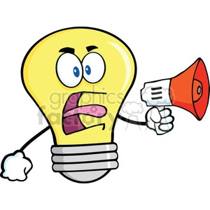 6148 Royalty Free Clip Art Angry Light Bulb Cartoon Character Screaming Into Megaphone