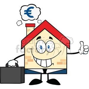 6449 Royalty Free Clip Art Smiling House Businessman Carrying A Briefcase,Giving A Thumb Up With Smoke Cloud And Euro Sign