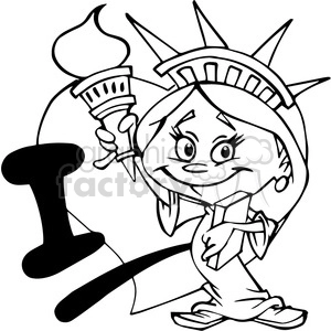 The clipart image depicts a cartoonish representation of the Statue of Liberty. The figure is personified with a smiling face, wearing the characteristic crown and holding the iconic torch aloft. The statue is also portrayed with feminine features and appears to be in a lively and welcoming pose.