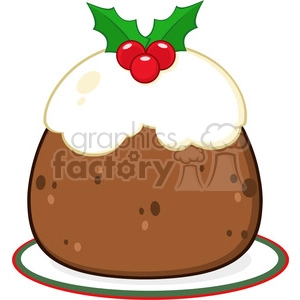 royalty free rf clipart illustration holly topped christmas pudding on a plate vector illustration isolated on white
