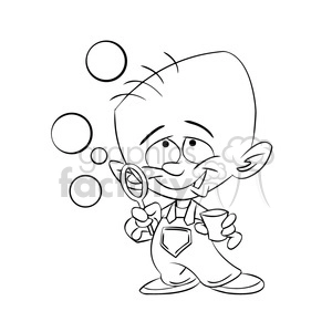 baby boy blowing bubbles black white