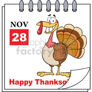Royalty Free RF Clipart Illustration Thanksgiving Holiday Calendar With Cartoon Turkey