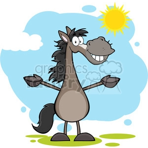 6872_Royalty_Free_Clip_Art_Smiling_Grey_Horse_Cartoon_Mascot_Character_With_Open_Arms_Over_Landscape