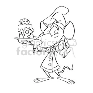 black and white cartoon mouse holding plate with cheese postre negro