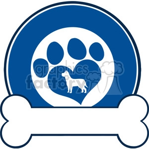 Illustration Veterinary Blue Circle Label Design With Love Paw Dog And Bone