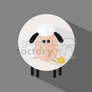 8228 Royalty Free RF Clipart Illustration Cute White Sheep With A Flower Modern Flat Design Vector Illustration