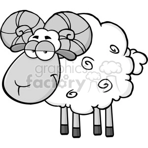 Royalty Free RF Clipart Illustration Cute Ram Sheep Cartoon Mascot Character In Gray Color