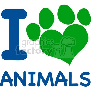 I Love Animals Text With Heart Paw Print In Blue And Green